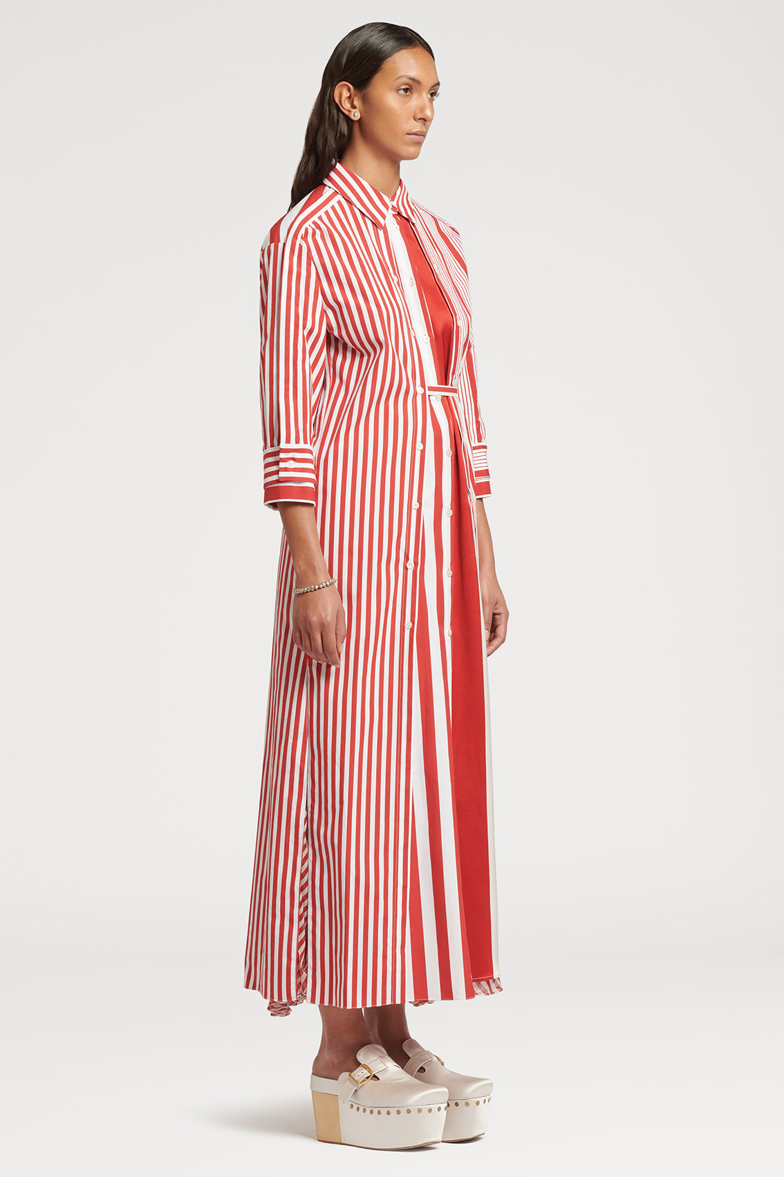 Striped Side Cinch Double Layer Shirt Dress