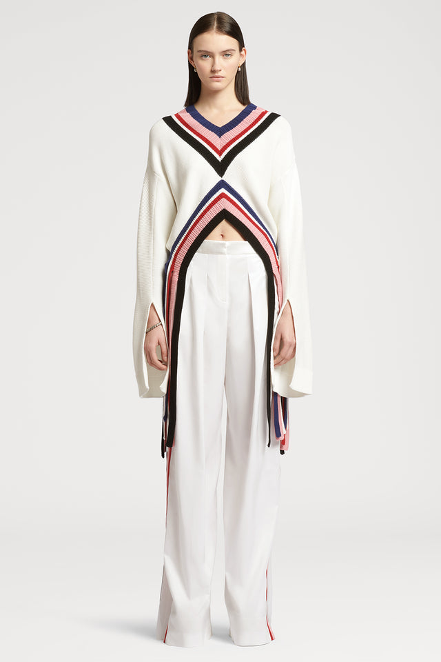 Multicolour Striped Ribbon V-Neck