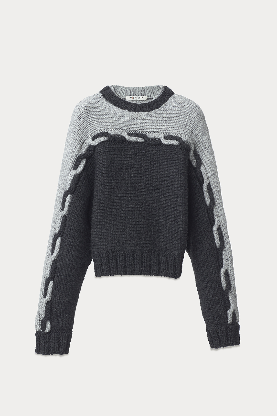 Grey And Black Braid Double Collar Knitted Pullover