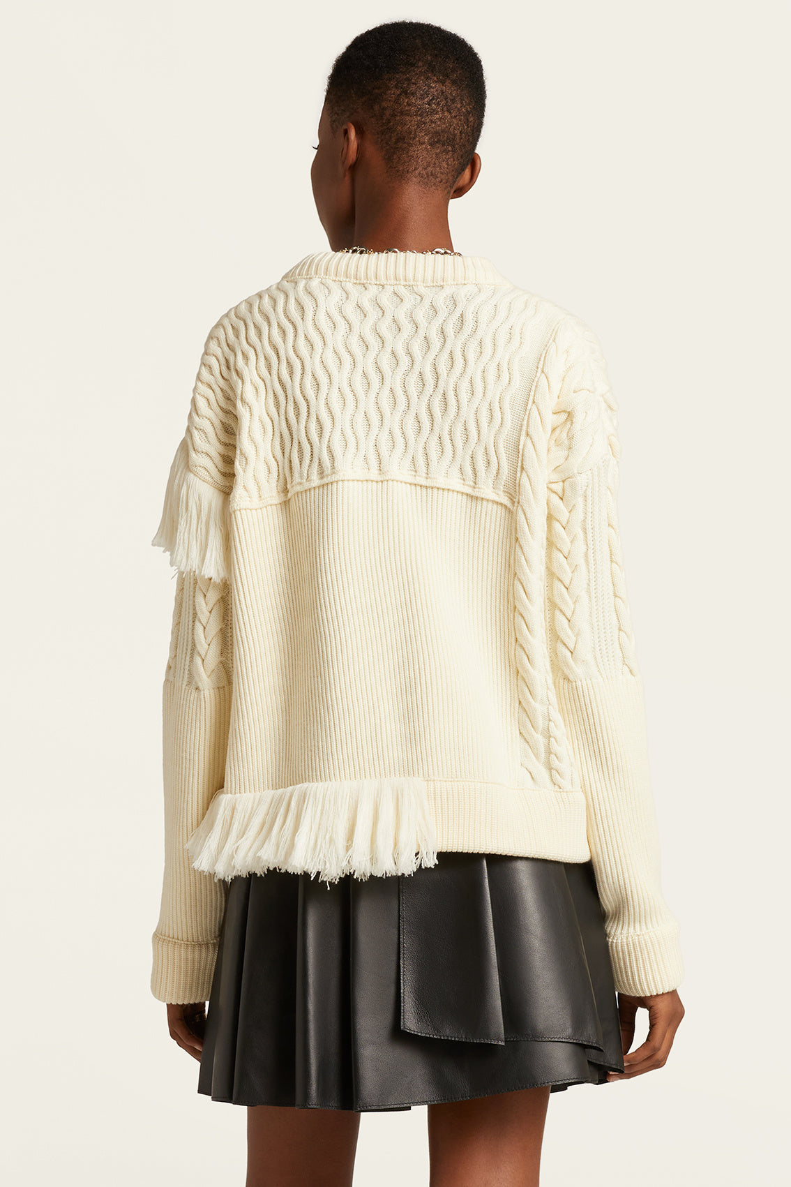Abstract Knit Top with Fringe