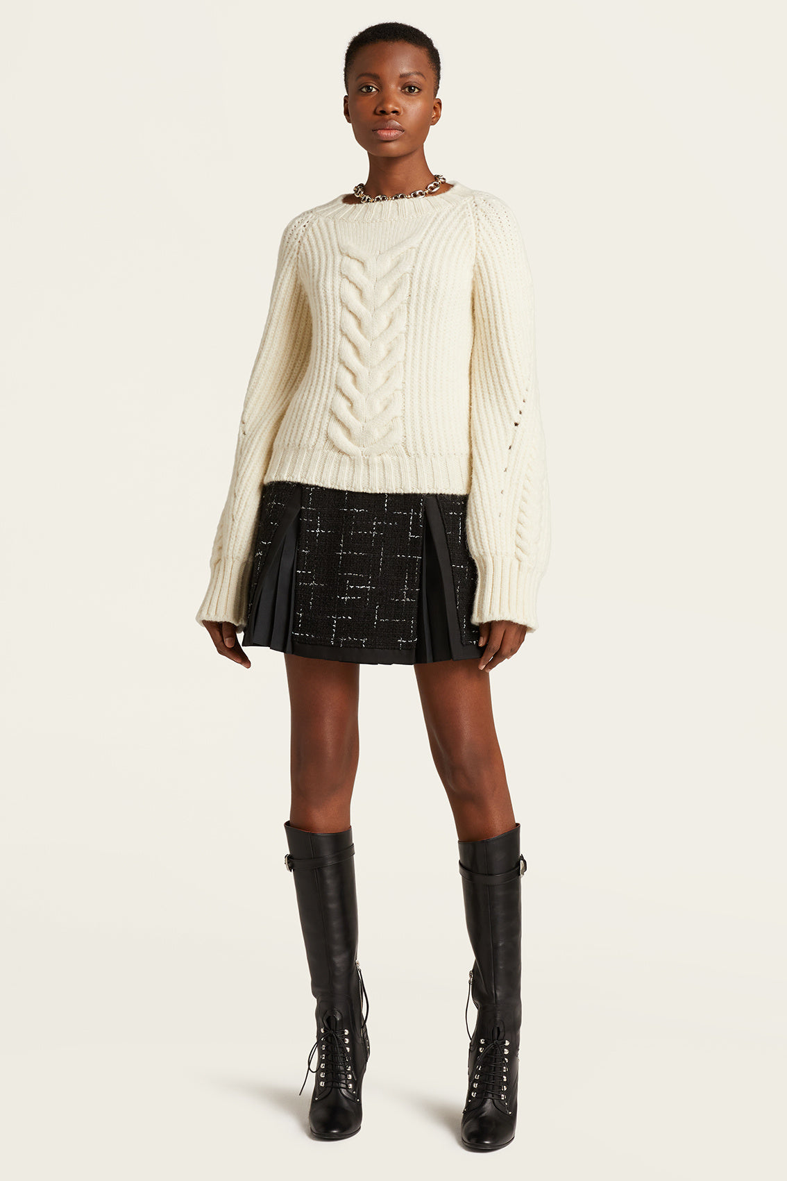 Modified Boat Neck Cable Knit Top