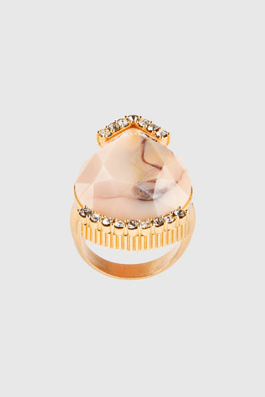 ROSE AND WHITE TEAR DROP COCKTAIL RING