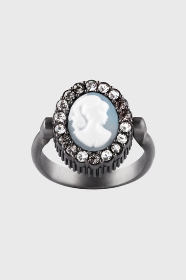 ANTIQUE VICTORIAN BROOCH CRYSTAL RING IN BLUE