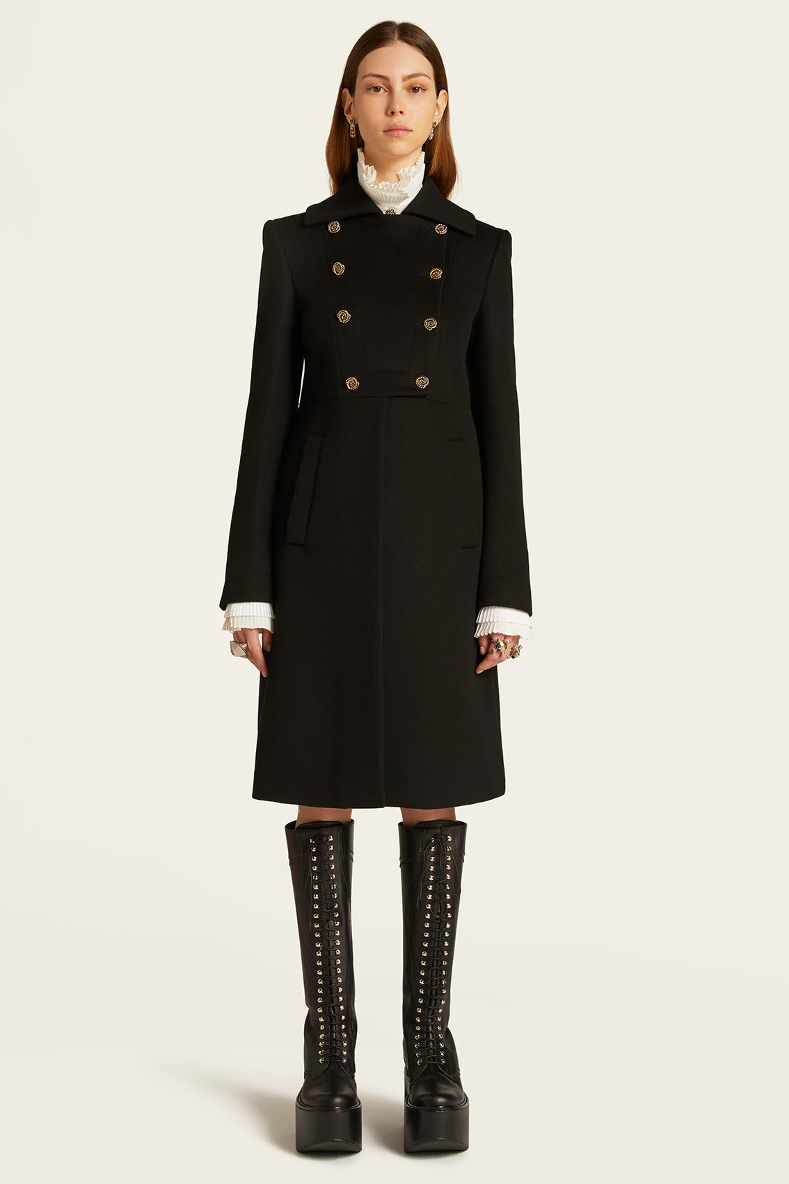 Military Style Knee Length Coat