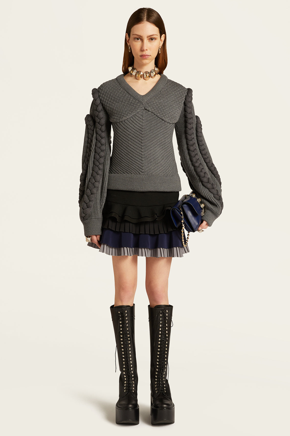 Black & Blue Multi-Pleat Layered Mini Skirt