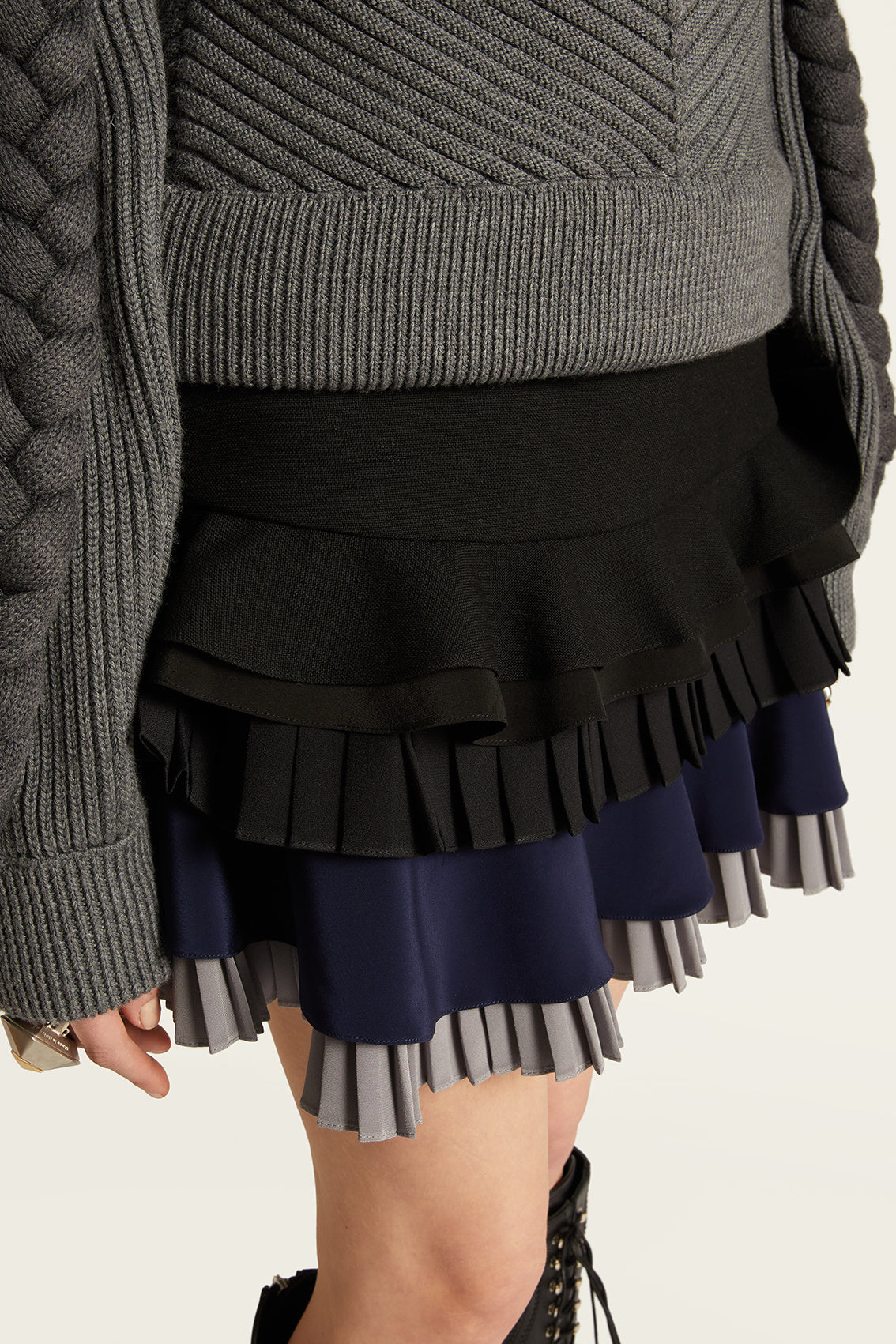 Black & Blue Multi-Pleat Layered Mini Skirt