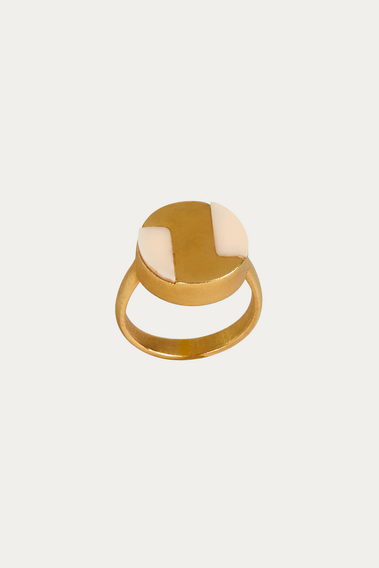 GEOMETRIC GOLD AND ENAMEL COCKTAIL RING
