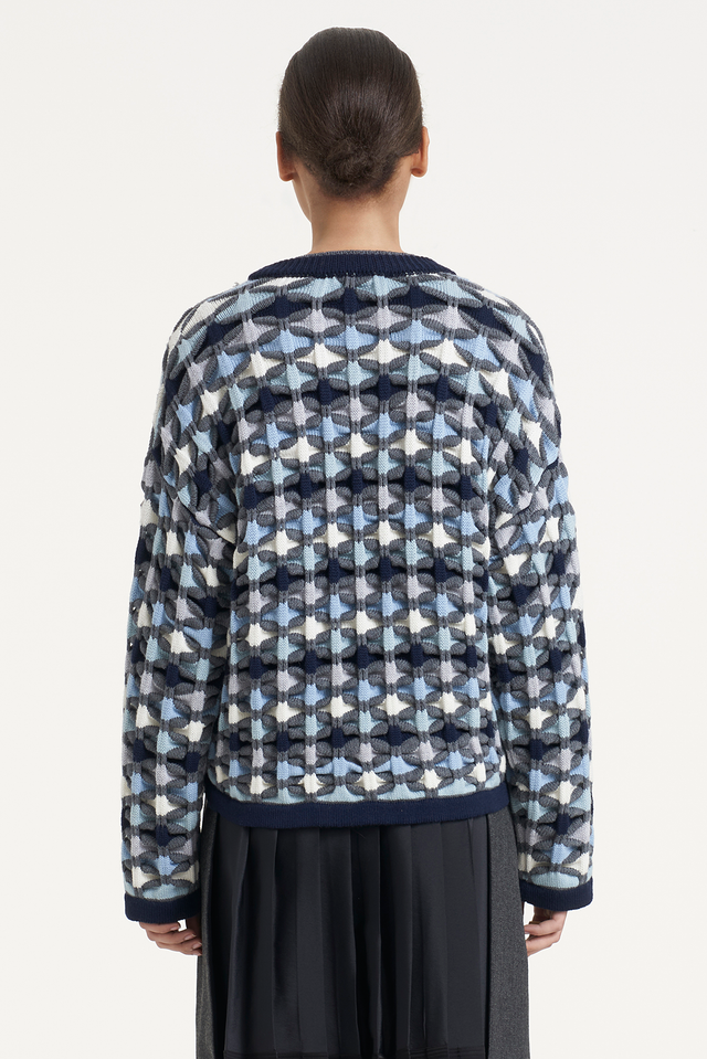 Geometric Patterned Textured Knit Pullover