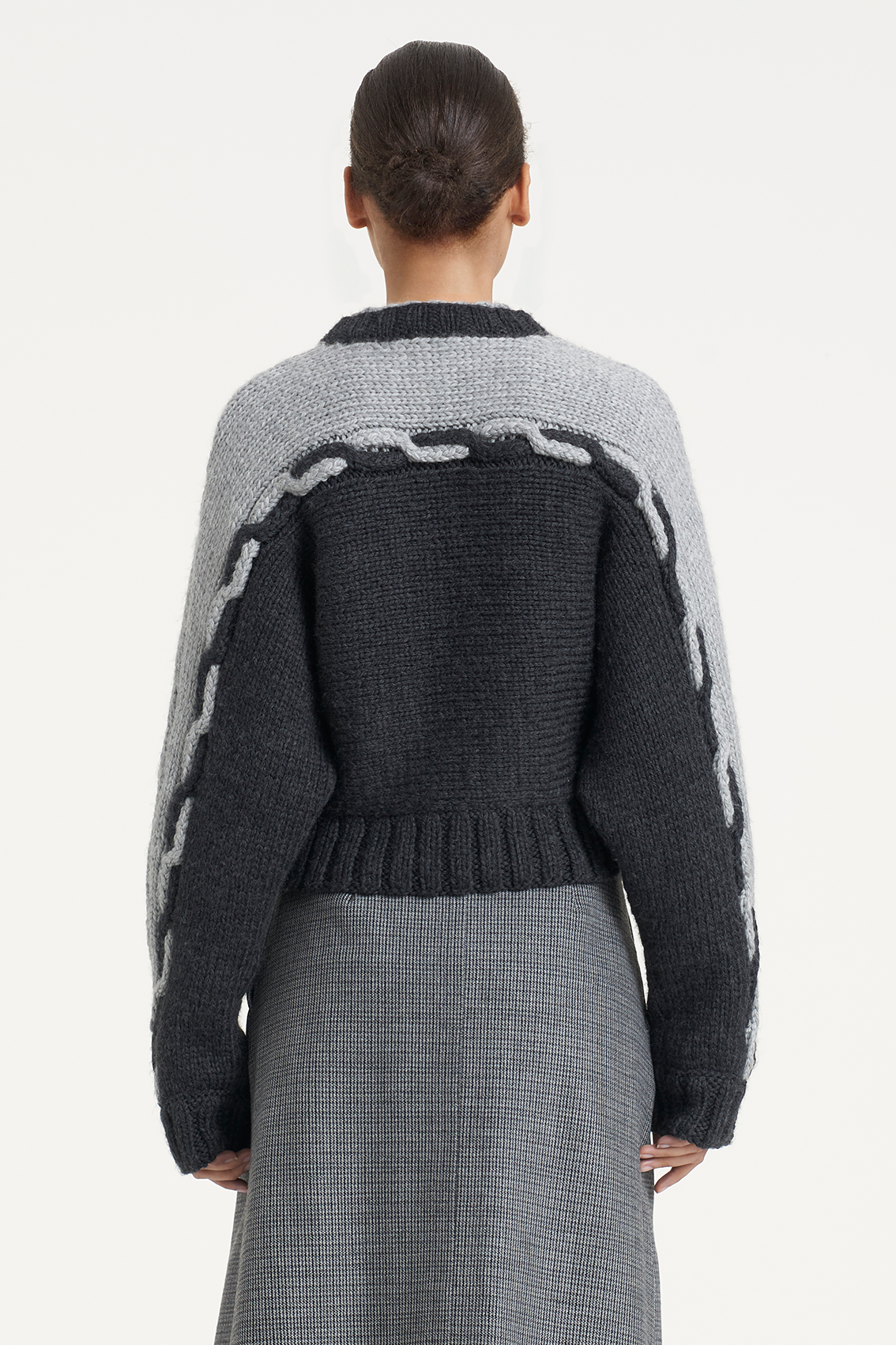 Grey And Black Braid Double Collar Knitted Pullover