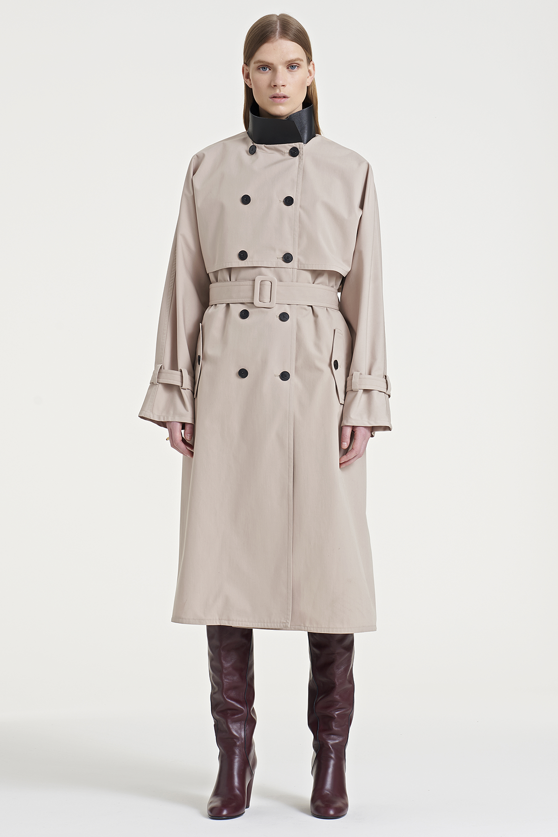 High Neck Wind Flap Long Trench Coat